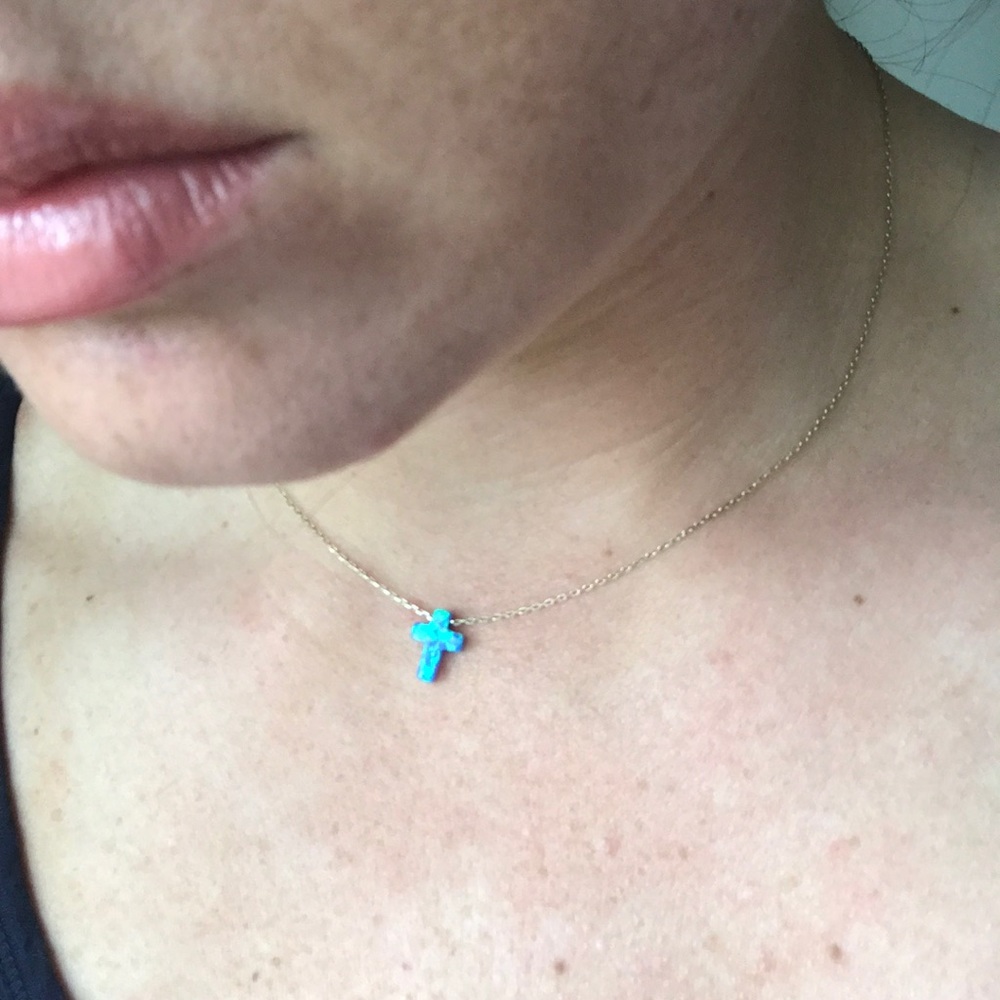 Blue Opal Cross Choker
